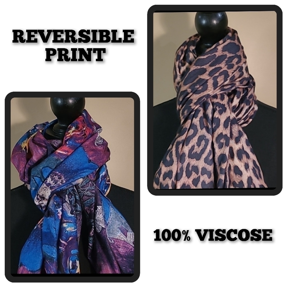 SHALIMAR ACCESSORIES Reversible Multi-Color Geometric & Animal Print Scarf/Wrap